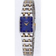 Pulsar Ladies` 2 Tone Watch W/ Rectangular Blue Dial