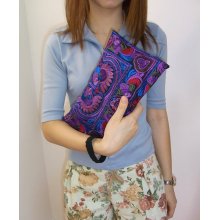 Purple Wristlet Clutch HMONG Colorful Bird Embroidery Bag Hippie Boho Handmade Thailand (BG810-PUB)