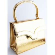 Purse- 1960s Gold Foil Box Clutch Handbag