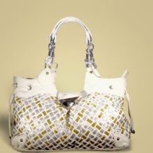 Purse Shoulder Bag Ladies Classic Design Handbag_ White with Silver &