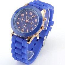 Quartz Movement Sports Wrist Watch Wristwatch Blue Silicone Wristband Men