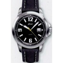 Quartzline Seapearl Men`s Watch W/ Black Dial & Leather Sport Strap