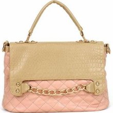 Quilted Croc-Grain Satchel