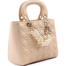 Quilted Pearl Strap Soft PU Leather Shoulder Bag IT Tote Handbag