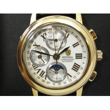 Rare Festina 18k Gold Strata Moon Phase Chronograph Automatic Movement