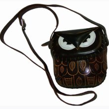 Real Leather Cross Body Mini Shoulder Bag, Dark-brown Owl Face Cover