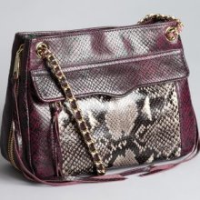 Rebecca Minkoff black and deep purple snake embossed leather 'Swing' shoulder bag