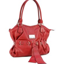 Red Designer Inspired Bowler Shoulder Bag Front Bow Decoration Purse Purse