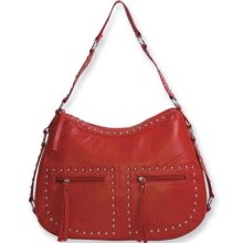 Red Leather Studded Hobo Bag ...