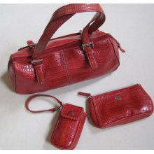 Red Vintage Bag Purse Handbag Satchel NINE WEST Vegan Leather Small