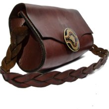 Redwood Brown Leather Purse Medallion Buckle Braided Strap 70's Vintage Bag