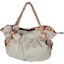 Refined Princess Grey Flower Double Handle Leatherette Satchel Bag