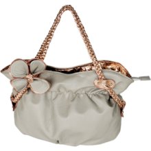 [Refined Princess] Grey Flower Double Handle Leatherette Satchel Bag