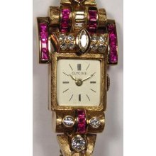 Retro 14K Yellow Gold, Ruby and Diamond Wristwatch - Glycine - Inscrip