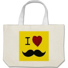 Retro Black Handlebar I love Mustache Tote Bags