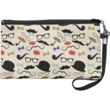 Retro Black Handlebar Mustache Pattern Wristlet Clutch