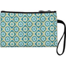 Retro Mod Flowers - Blue, Green, Purple Wristlet Purses