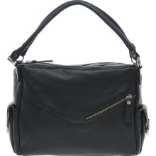 Ri2K Leather Handheld Double Strap Bag Black