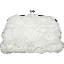 Ribbon Rose Silver Trim Clutch Ivory