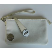 Ro Wristlet Beige Leather / Patent Leather With Brushed Nickel Hardware