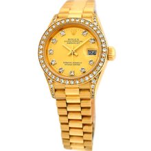 Rolex 18k Yellow Gold Crown Collection Diamond President 69158 Factory Diamond