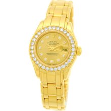 Rolex 18k Yellow Gold 29mm Masterpiece Pearlmaster Factory Diamonds Box Papers