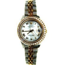 Rolex 2001-02 Steel and Gold Datejust w/ Rolex MOP Roman Dial w/ Custom Diamond Bezel