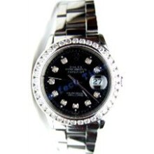 Rolex 2002-03 Datejust W/ Custom High Polish Band, 2.5 Kt Diamond Bezel w/ Black Diamond Dial