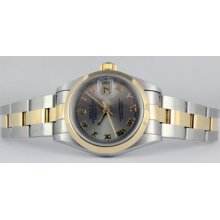 Rolex-69163-lady Datejust-18kt Yg & Ss-oyster-rhodium Roman-box, Papers,warranty