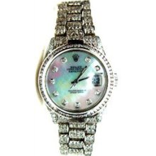 Rolex As New Datejust W/ Custom White Gold Diamond Band, Bezel, Lugs w/ Custom MOP Diamond Dial -80s