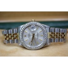 Rolex Datejust 31mm 2 Tone 18k Gold & Steel Diamond Encrusted Watch 1.25cts