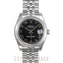 Rolex Datejust 31MM Jubilee Stainless Steel Fluted White Gold Bezel Black Ronan Lady's Timepiece - 178274BKRJ