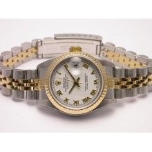 Rolex Datejust 79173 Steel And Gold Ladies Automatic Watch Year 2001 White Dial