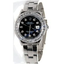 Rolex Datejust Ladies Oyster Band with Black Diamond Dial, AMAZING Diamond Bezel, and Gleaming high polish finish