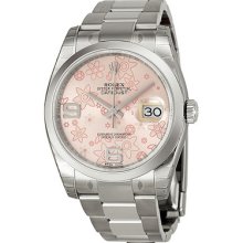 Rolex Datejust Pink Floral Dial Automatic Stainless Steel Ladies Watch