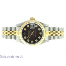 Rolex Datejust Steel & Gold Diamond Burgundy Dial Ladies Watch