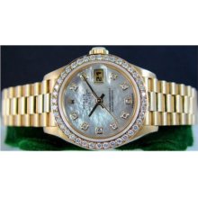 Rolex Ladies 18kt Gold Pearl Diamond President 69178