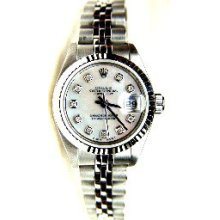 Rolex Ladies Steel Datejust W. Rolex White Gold Bezel w/ Custom MOP Diamond Dial