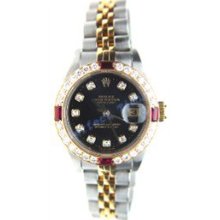 Rolex Like New Datejust W/ Custom Black Diamond Dial and Custom Diamond Ruby Bezel - 90's