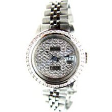 Rolex Like New Ladies Steel Datejust W/ Custom Pave Diamond Dial and Channel Diamond Bezel -80s