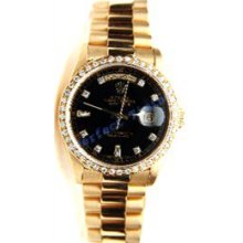 Rolex Like New Men's Double Quick President W Black Diamond Dial and Bead Set Diamond Bezel 90's