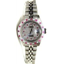 Rolex Like New Steel Datejust W/ Custom Diamond Ruby Paved Dial w/ Custom Diamond Ruby Bezel - 90's