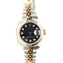 Rolex Like New Steel and Gold Datejust w/ Rare Ferrite Black Stone Diamond Dial - 90's