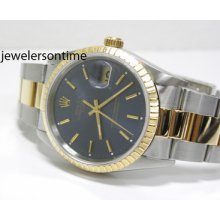 Rolex Men's 34mm 18k/ss Date Datejust Blue Dial. Oyster Bracelet. 15223 Mint.