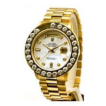 Rolex Men's President White Dial/1.5ct Diamond/Gold Bracelet Pre-Owned