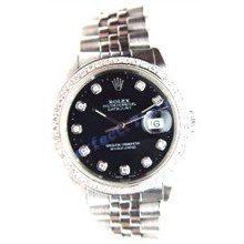 Rolex Steel Datejust W/ Custom Black Diamond Dial and Nice Diamond Bezel - 80's