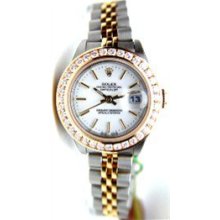 Rolex Unused 2004 Steel and Gold Lady-Datejust W/ Custom 1.5 Channel Diamond Bezel