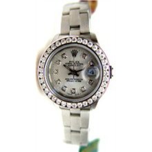 Rolex Unused 2005 Steel Lady-Date w/ Custom Diamond Dial w/ 1.5 CT Bezel