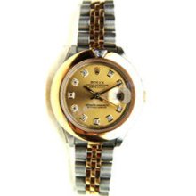 Rolex Unworn Steel and Gold Datejust w/ Diamond Dial w/ Trapazoid 1 Diamond Bezel - NICE