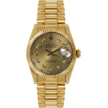 Rolex Women's President Midsize Fluted Champagne Diamond Dial